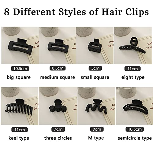 8-Piece Claw Clip Set for All Hair Types, Black Hairpins in Square, Semicircle & Keel Designs - Image 2