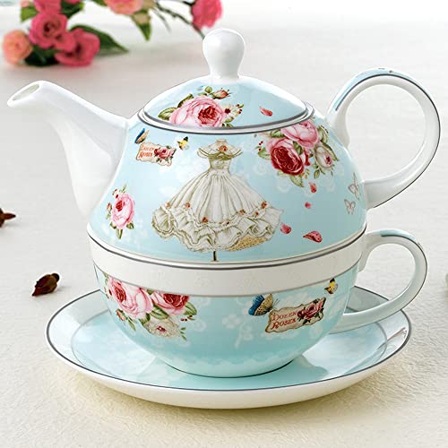 Durable Ceramic Teapot With Exquisite Packge, Teapots Sets For One(1 Teapot, 1 Teacup, 1 Saucer), Best Gift For Family, Friend, Lover And More (Dress) #TOP2