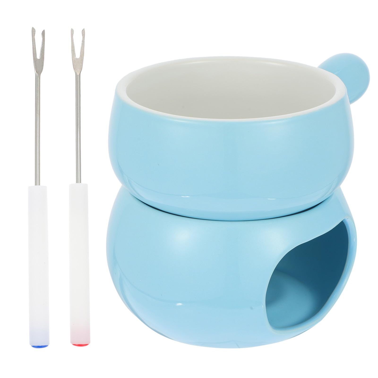 VALICLUD Keramik Schokoladenfondue Satz mit Edelstahl Heiztopf Stark und Robust für Zuhause und Kuchenläden Einfaches Design Schmelztopf für Schokolade und Käse Zufällige Farbe
