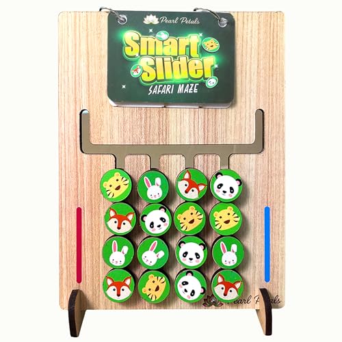 Pearl Petals Montessori Wooden 2-in-1 Animal & Color Matching Slider Puzzle for Kids 4+ Years –Educational Brain Development Learning Game, Screen-Free Travel Toy Gift for Boys & Girls