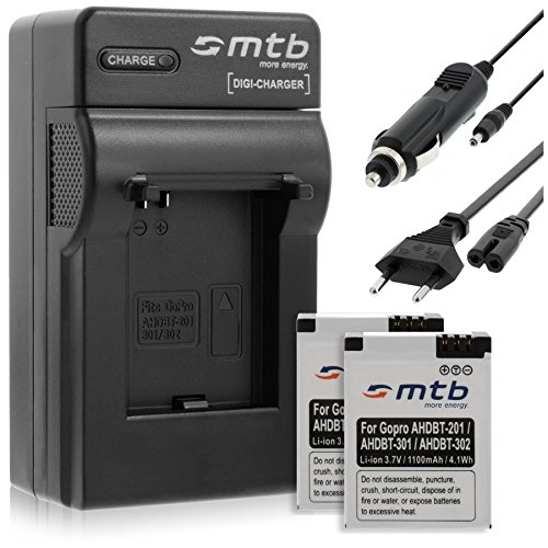 2x Batterie AHDBT-301 + Caricabatteria per Gopro