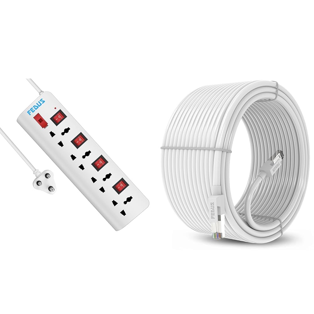 Fedus 5 Meter 16.4 Feet Long Extension Board with 4 International Socket Computer, Surge Protectors-image-18