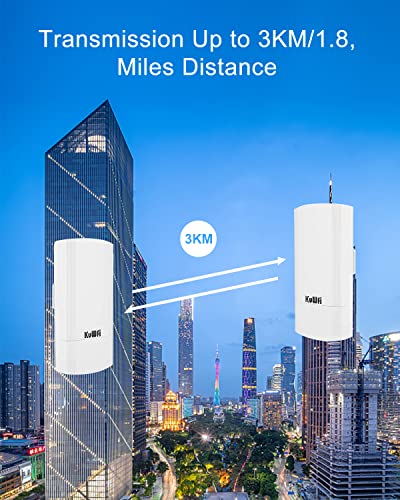 KuWFi 900Mbps Wireless Bridge Kit, 5.8G Outdoor/Indoor Point to Point WiFi Bridge, 1KM Long Range WiFi Bridges, Ethernet Bridge with 24VPoE, 2RJ 45 Ethernet Port, for Garden, Starlink, Farm, 2 Pack - Image 3