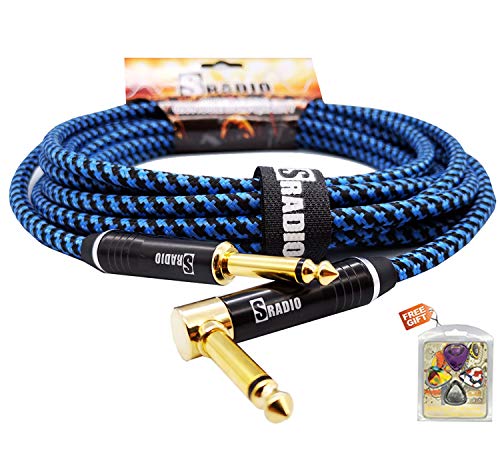 SRADIO Guitar Instrument Cable 20 Foot, AMP Cord Right Angle 1/4-Inch TS to