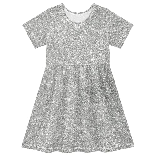 Silver Glitter Print Toddler Dresses for Girls Short Outfit Cute Spring Dress Little Girl 2t