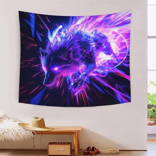 Tapisserie murale loup 3D drap de decoration grand tissu pour chambre et salon