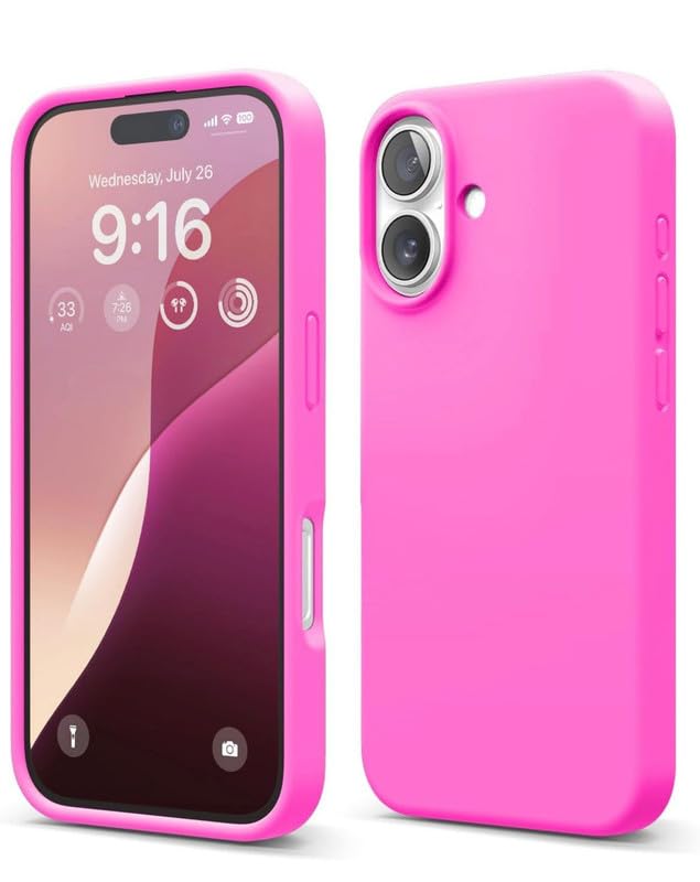 Image of Premium Liquid Silicone Case for iPhone 16 Plus - Slim Full Body Protective Back Cover with Soft Microfiber Lining, Anti-Slip Grip Scratch Resistant Phone Case (Hot Pink)