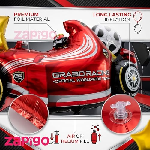 Image of Balloonistics Sports Car Racing Theme Happy Birthday Balloon Bouquet Pack Of 5