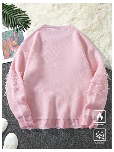 WDIRARA Men's Distressed Sweater Crew Neck Long Sleeve Pullovers Knit Top Streetwear2