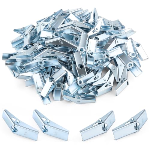 Yaocom 100 Pack 3/8-16 Spring Toggle Wing Nuts Only, Zinc Plated Stainless Steel Toggle Bolt Wings for Drywall Hollow Wall Anchors, Wall and Ceiling Mounting
