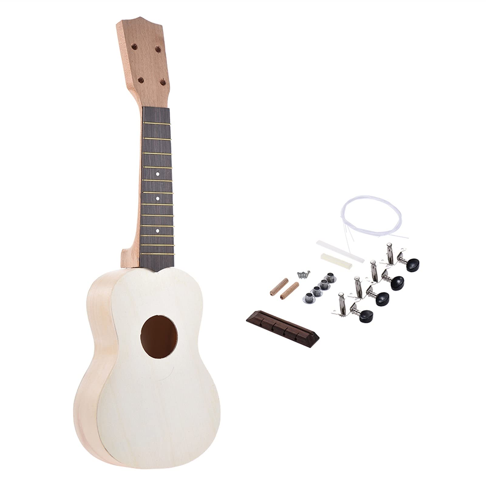 Ukulele Fai da Te Ukulele Set 21in Soprano Ukelele Hawaii 4 Corde Chitarra Fai da Te Bicchiere di Legno del Corpo del Corpo del Corpo di Legno del Kit del Kit con Corda di Pegs Concerto Ukulele