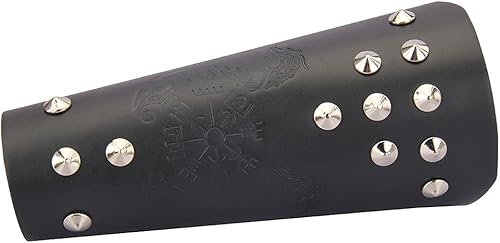 Miniatura 9 de Jeilwiy Brazaletes vikingos medievales de cuero, brazaletes de armadura de brazo, brazalete de cuero, guantelete punk para hombres y mujeres,