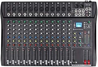 Depusheng DT12 Studio Audio Mixer 12-Channel DJ Sound Controller Interface w/USB Drive for Computer Recording Input, XLR Microphone Jack, 48V Power, RCA Input/Output for Professional and Beginners