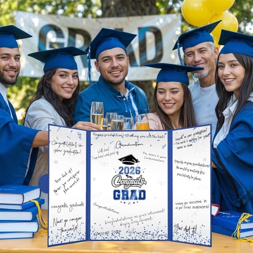 Image of Graduation Decorations 2026 Blue Silver Graduation Guest Book to Sign Class Of 2026 Signature Guestbook Alternative Party Gifts Keepsake Congrats Grad Invitations Memory Card Board College High School