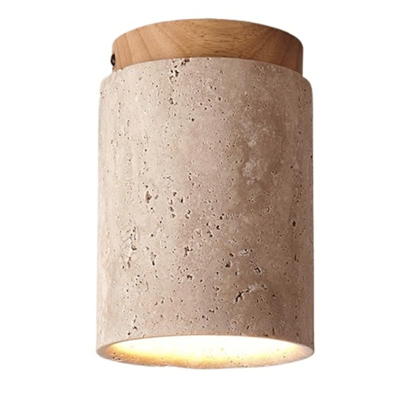 SYGZMY Modern Simple Dining Room Ceiling Lamps Solid Wood Yellow Travertine Ceiling Light Cylindrical Flush Mount Ceiling Lighting with E26/E27 Base for Bedroom Kitchen Living Room(Original wood color