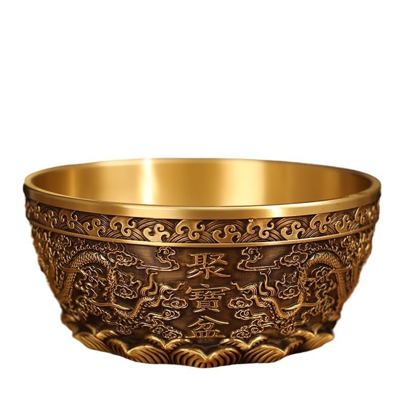 OUSIKA 双龙聚宝盆 Cornucopia,jubaopen 满载琉璃元宝铜钱百福聚宝客厅桌面摆件家用装饰品, Gold