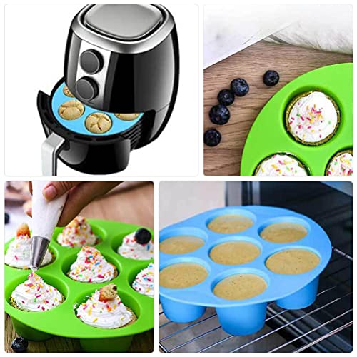 Image of Skytail Silicone Air Fryer Muffin Pan - 7 Cups Regular Cupcake Pan, Non-Stick for Making Cakes, Tart, Bread - Round Pudding Recipe