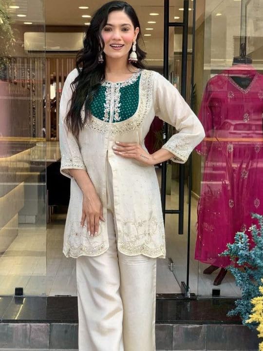 Image of Wedding Outfit For Women Embroidered Shrara Set For Women Designer Silk Kurta With Sharara Pants Festive Ethnic Wear Traditional Outfit For Celebrations Functions Ceremonies And Gatherings