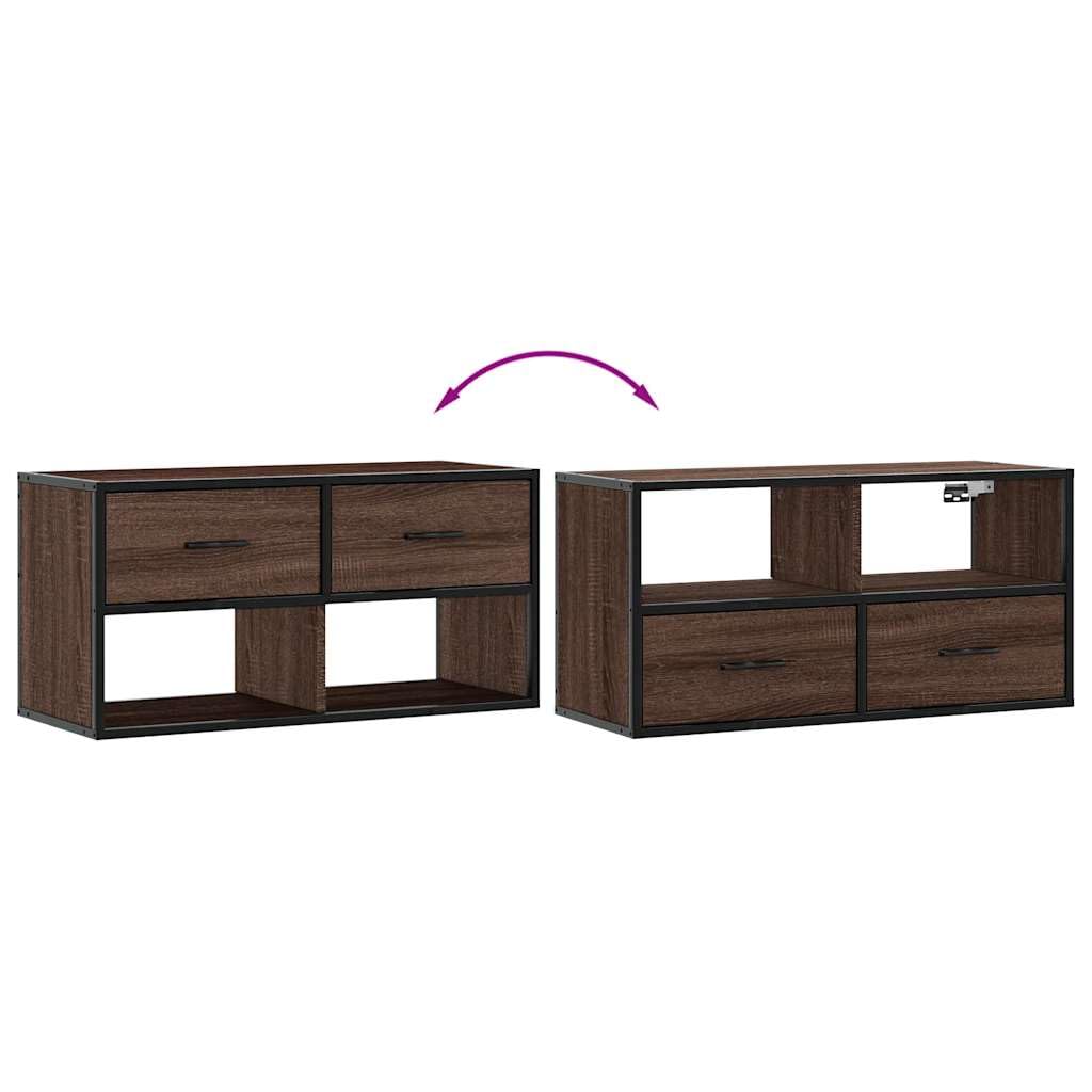 TV-Schrank Braun Eiche 80x31x39,5 cm, Holzwerkstoff und Metall, Modernes Design für Wohnzimmer, Schlafzimmer, Robustes Media Center