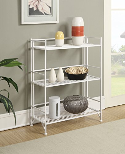 Image of Convenience Concepts Xtra Storage Shelves-3-Tier Wide Folding Metal, Modern Shelves Display in Living Room, Bathroom, Office, Kitchen, Garage, White