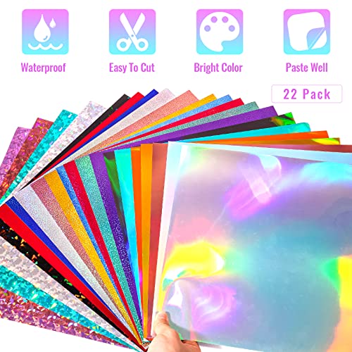 Girafvinyl Assorted Vinyl Bundle 12” X 12”,21 Sheets/Pack Holographic Vinyl Permanent Vinyl Adhesive For Cricut,Diy Crafts,Home Decor And Tumblers #TOP4