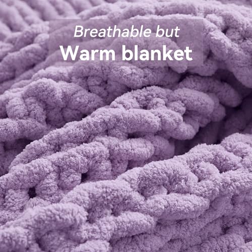 Negwoo Grobstrick-Überwurfdecke, 152,4 x 203,2 cm, Chenille-Garn für Bett, Couch, handgefertigt, hellviolett, gehäkelt, groß, dick… – Ansicht 6