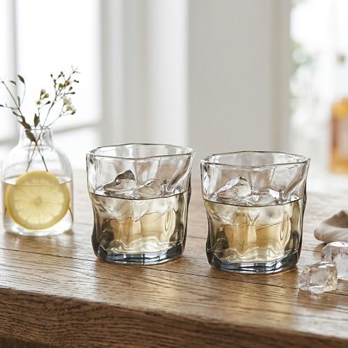 Fissman Whiskey Glass 260mL Set of 2 Irregular Shape Glasses | Transparent Bourbon Tumbler | 2-Piece Gift-Ready Glasses for Whisky Scotch Rum