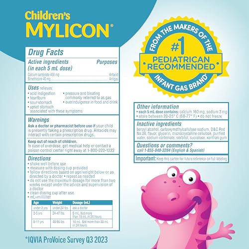 Image of MYLICON Children's All-in-One Tummy Relief Liquid for Kids, Bubble Gum, 8oz | Multi-symptom liquid soothes kids' upset tummies from bloating, gas & indigestion fast . Bubble gum flavor . For ages 2-11