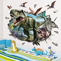DECOWALL SG2-2515 3D Dinosaur Wall Stickers Realistic T-Rex and Jurassic Decals for Kids Room Nursery Baby Room Playroom Wall Decor