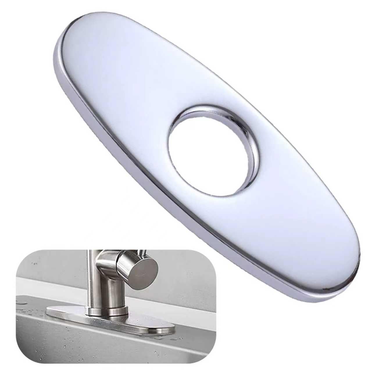 1 Pcs 6 Inch Kitchen Sink Hole Cover Plate, 304 Stainless Steel Faucet Deck Plate Escutcheon for Pull Down Faucet - Silver, Universal Sink Cover for Plumbing Gaps (Fits 6" Holes)