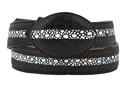 El Presidente Mens Black Stingray Print Leather Western Cowboy Belt Rodeo Buckle
