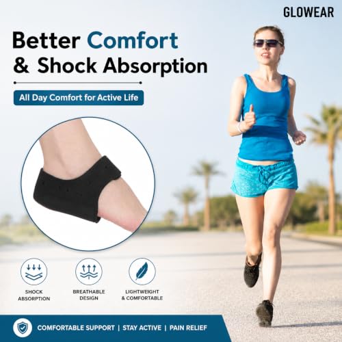 Image of Glowear Silicone Gel Heel Cups for Pain Relief | Plantar Fasciitis, Spur & Achilles Support for Men & Women | Breathable Cushion | Washable & Reusable | Black, Large