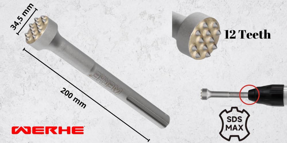 Scalpello a punte WERHE SDS MAX 12 denti, 200 mm – Per la lavorazione di calcestruzzo e pietra