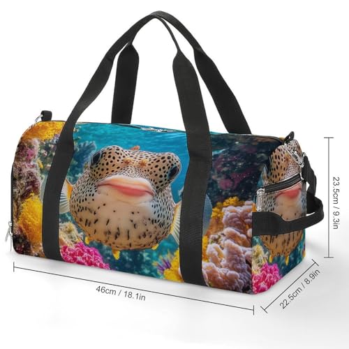 Puffer Fish Coral Fish Sports Gym Bag Travel Duffel Bag Weekender Bag Yoga Bag for Men Women2