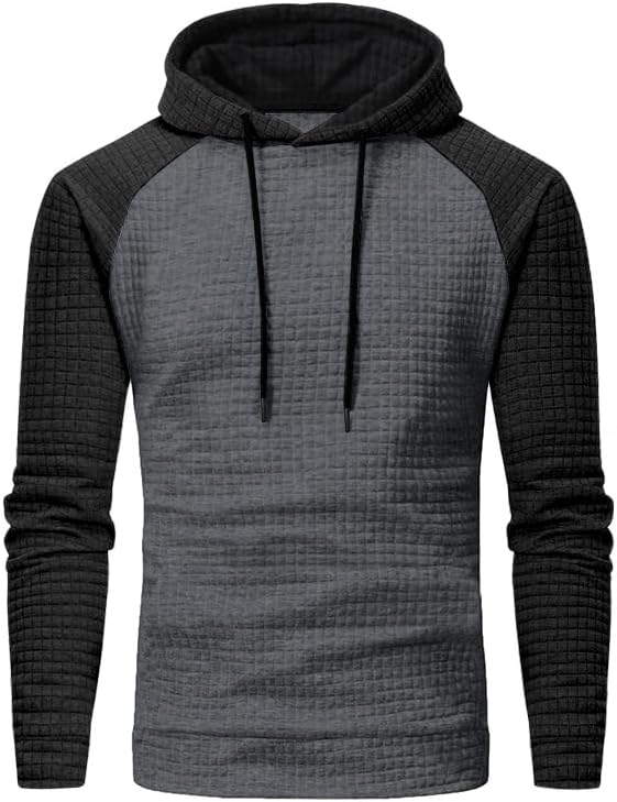 ZOCANIA Sweatshirts for Men Long Sleeve Waffle Knitted Sweater Drawstring Hoodies Mens Color Block Pullover Casual Hoody - Image 4