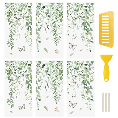 WANDIC 6 calcomanías de transferencia de vegetación, patrón de empalme de plantas y mariposas para fiestas, regalos, álbumes de recortes, decoración de muebles, ventanas, 15 x 30 cm