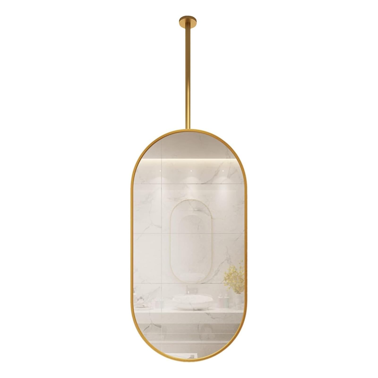 CGCSYZ Bathroom Ceiling Mounted Mirror Hanging Vanity Mirror Rod Mirror With Ceiling Mounted Hanging Rod And Metal Frame, Metal Creative Decorative Wall Mirror (40cmx70cm)