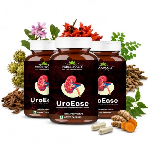 Image of Vedik Roots UroEase Kidney & Uric Acid Support Supplement with Punarnava & Gokhru for Urinary Health 60 Veg Capsules (Pack of 3)