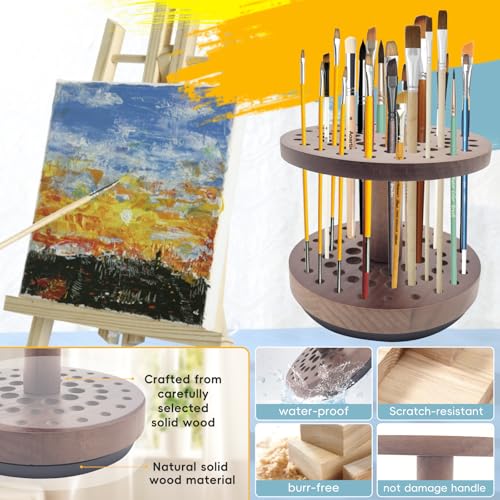 Image of 360 Rotating Hardwood Paint Brush Holder, Artist Desktop Storage Organizer