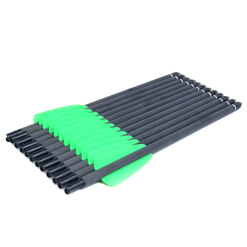 12 pz 7.5 Inch Verde Piuma Puro Bullone In Carbonio Puro, 5 Pollici Goccia Piuma Freccia con Testa Sostituibile per Compound E Ricurvo Arco