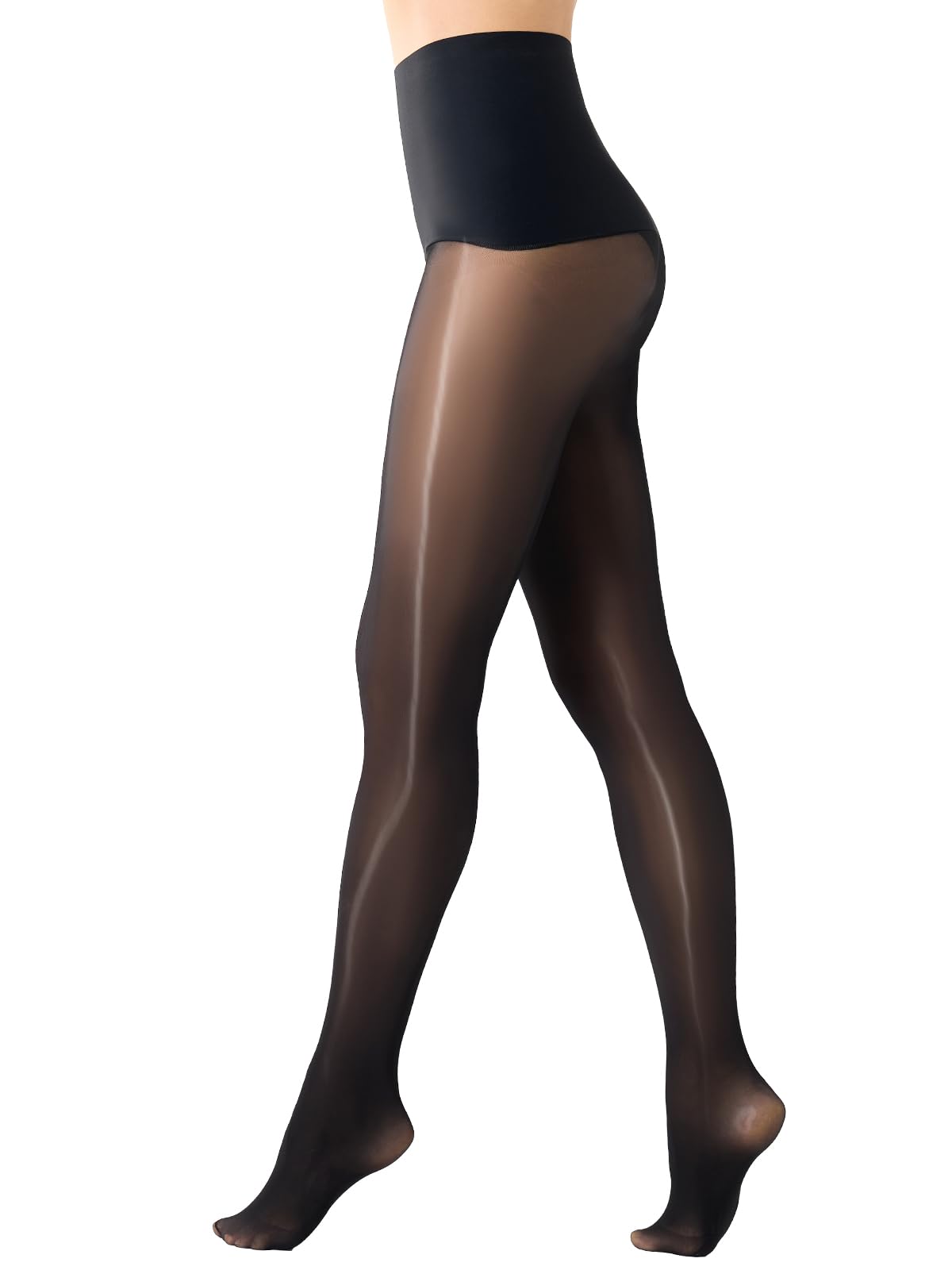 MANZI 1 Pair Women's Glossy Tights 15D Ultra Sheer Oil Shiny Tights Shimmer Gloss Dance Pantyhose,Black,S