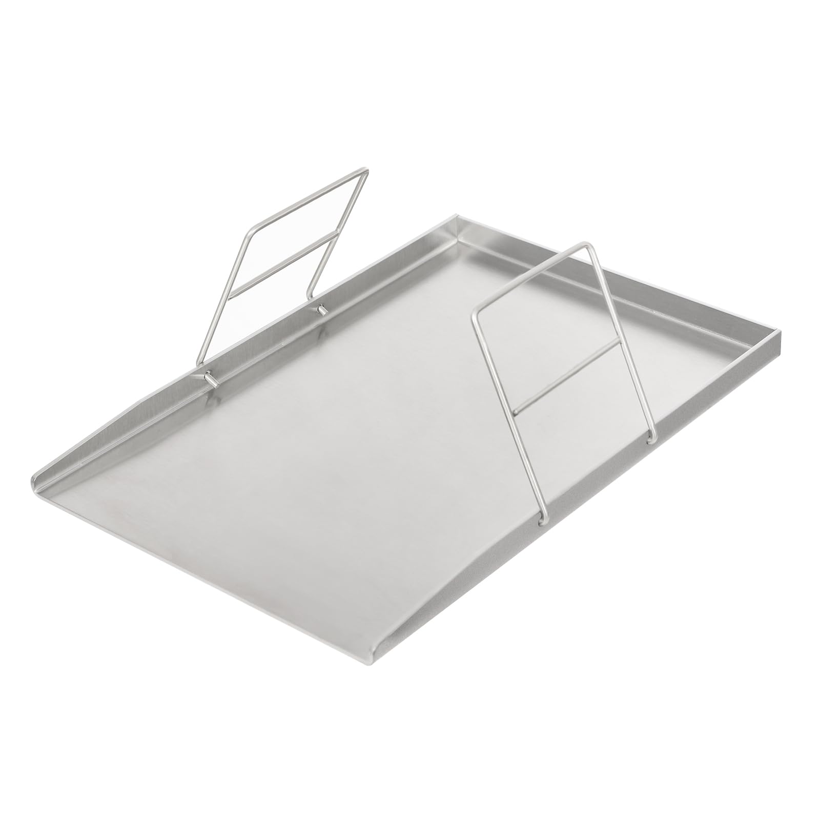 Plancha de acero inoxidable para barbacoa de gas y camping con asas para carne, pescado y verduras (plata, 45 x 30 cm)