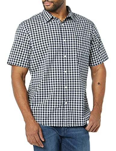 Amazon Essentials Camisa de popelina elástica, manga corta (Disponible en Tallas Grandes) Hombre, Azul Marino Blanco Guinga, 5XL Grande