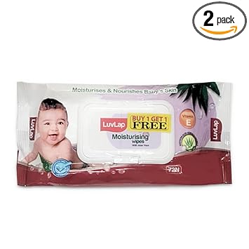 Luvlap Aloe Vera Moisturising Baby Wet Wipes with Lid, 72 Count (Buy 1 Get 1)