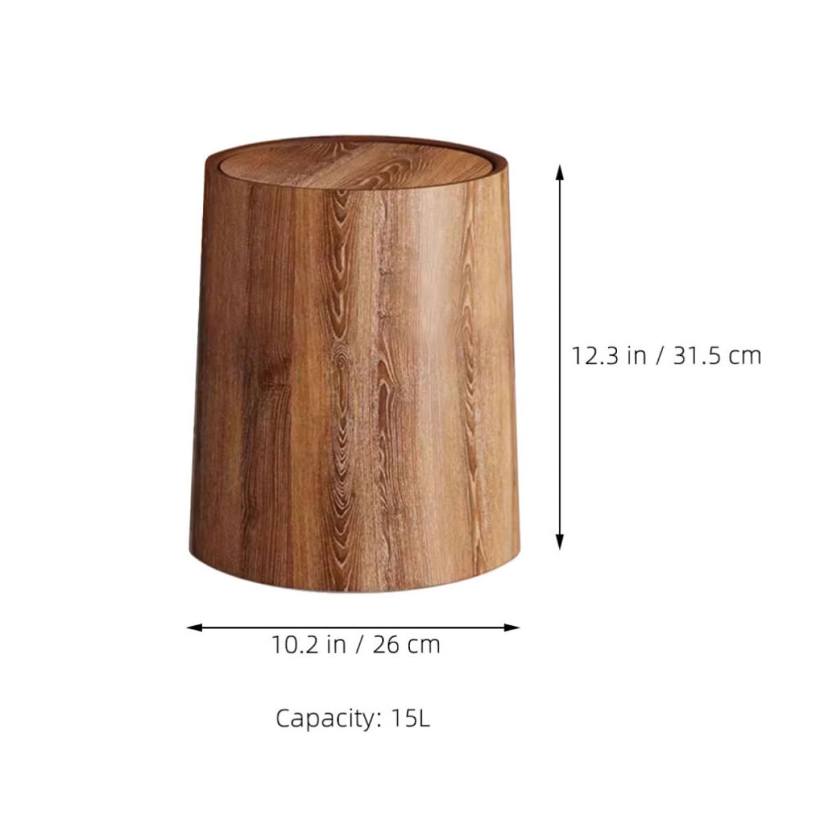 Yardwe Bote de Basura Redondo 15L PP Veteado Madera Tapa Abatible