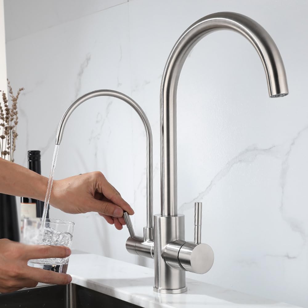 Grifo de Cocina Osmosis 3 Vias Giratorio Acero Inoxidable 3 en 1 Grifo para Fregadero de Cocina-Cepillado