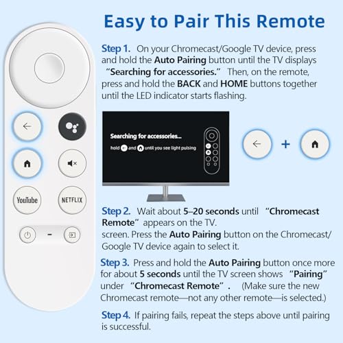 Image of Replacement Remote for Chromecast with Google TV Built-in. 1-Year Full Warranty.