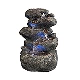 Sunnydaze Tabletop Water Fountain with LED Lights - Stacked Rocks Indoor Waterfall Feature - Quiet and Relaxing Water Sound - Small 10.5 Inch Desktop Size