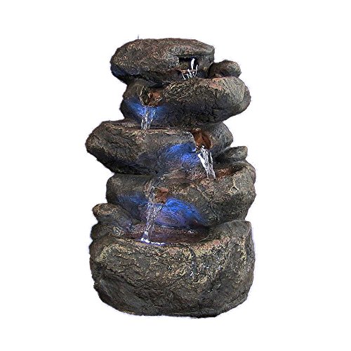 Sunnydaze Tabletop Water Fountain - Stacked Rocks 10.5 Inch Relaxing Desktop Water Fountain with LED Lights - Office, Bedroom, Living Room