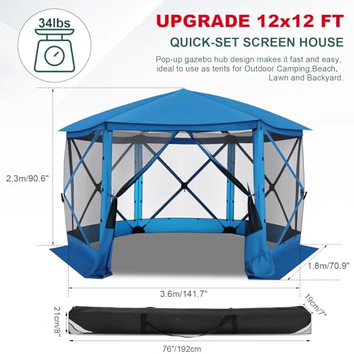 Image of COBIZI 12x12 FT Pop Up Canopy Stargazing Tent, Gazebos On Clearance with Removable Roof,Instant Screened in Gazebo, Screen Tents Portable carpas para Patio for Outdoor Camping,Backyard, Garden, Blue